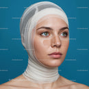 Woman with Head and Neck Bandages for Medical Recovery