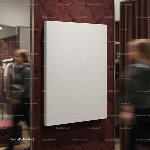 Blank white canvas on elegant red velvet wall panel JPG Mockup Image