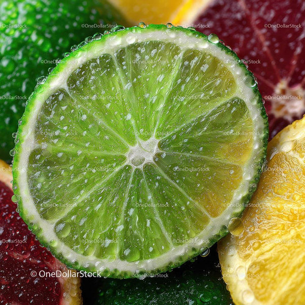 Fresh Lime Slice in Juicy Close-Up with Water Droplets