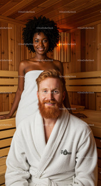 Joyful Friends Relaxing in a Wooden Sauna for Wellness and Stress Relief