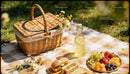 Sunny picnic scene with fresh fruits and sandwiches