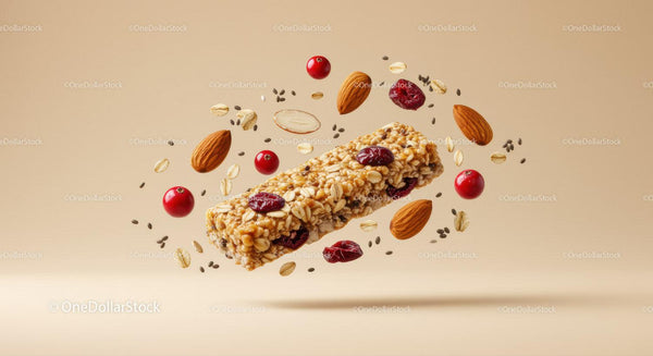 Healthy Granola Bar with Nuts and Dried Fruits Floating