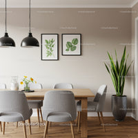 Modern Dining Room with Green Plants and Minimalist Decor
