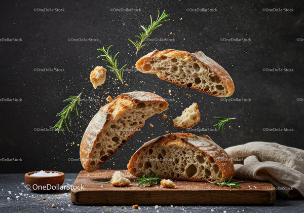 Rustic sourdough bread with fresh rosemary and salt