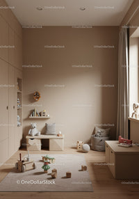 Cozy Children's Playroom with Wooden Toys and Soft Decor