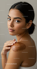 Elegant portrait of a woman with clear skin and dark hair