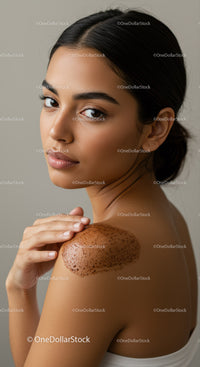 Elegant portrait of a woman with clear skin and dark hair