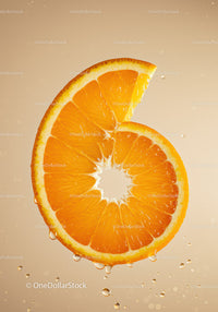 Fresh orange slice with water droplets on beige background