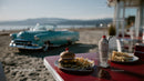 Beachside Cheeseburger French Fries and Milkshake with Classic Car
