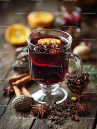 Mulled Wine with Spices and Citrus in Rustic Setting