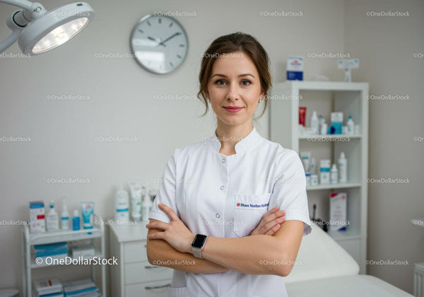 Pewna siebie kobieta pracująca w służbie zdrowia w nowoczesnej klinice medycznej