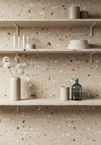 Modern Interior with Terrazzo Shelves and Stylish Decor Items