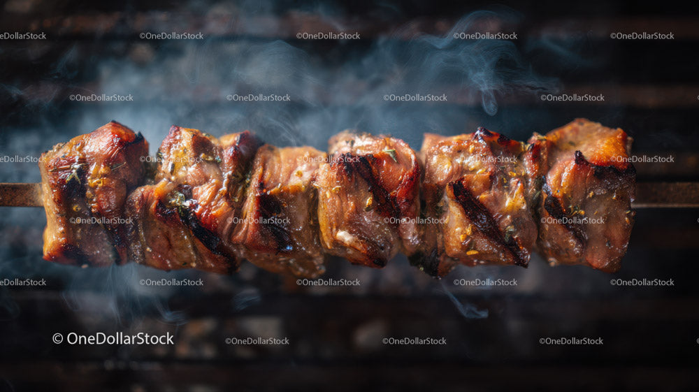 Juicy grilled chicken skewers with onion on barbecue