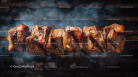 Juicy grilled chicken skewers with onion on barbecue