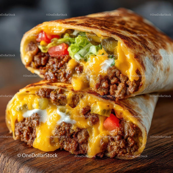 Syty burrito wołowe z serem i świeżymi warzywami