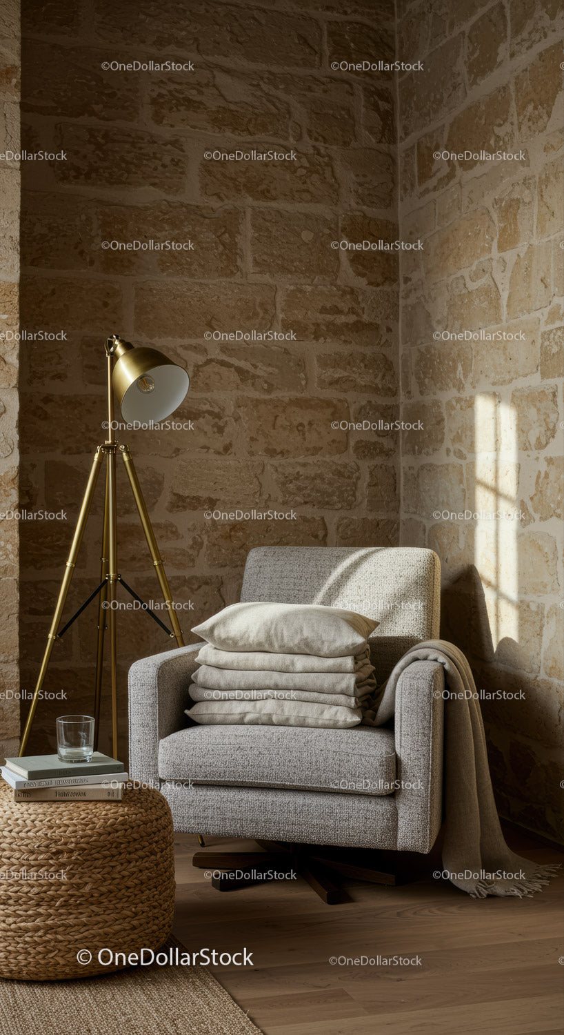 Cozy reading nook with soft pillows and warm lighting