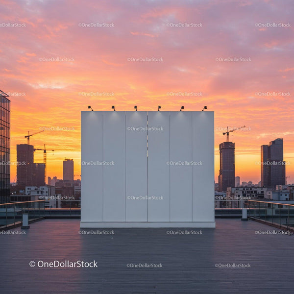 Modern Rooftop with City Skyline and Sunset Sky in Urban Landscape JPG Mockup Image