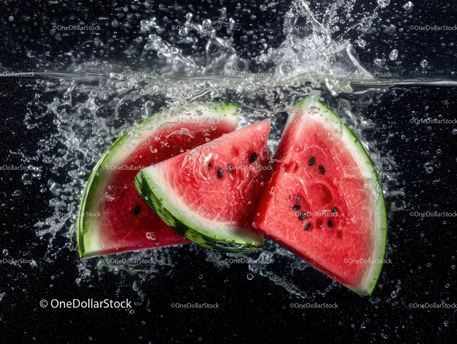 Fresh Watermelon Slices Splashing into Water