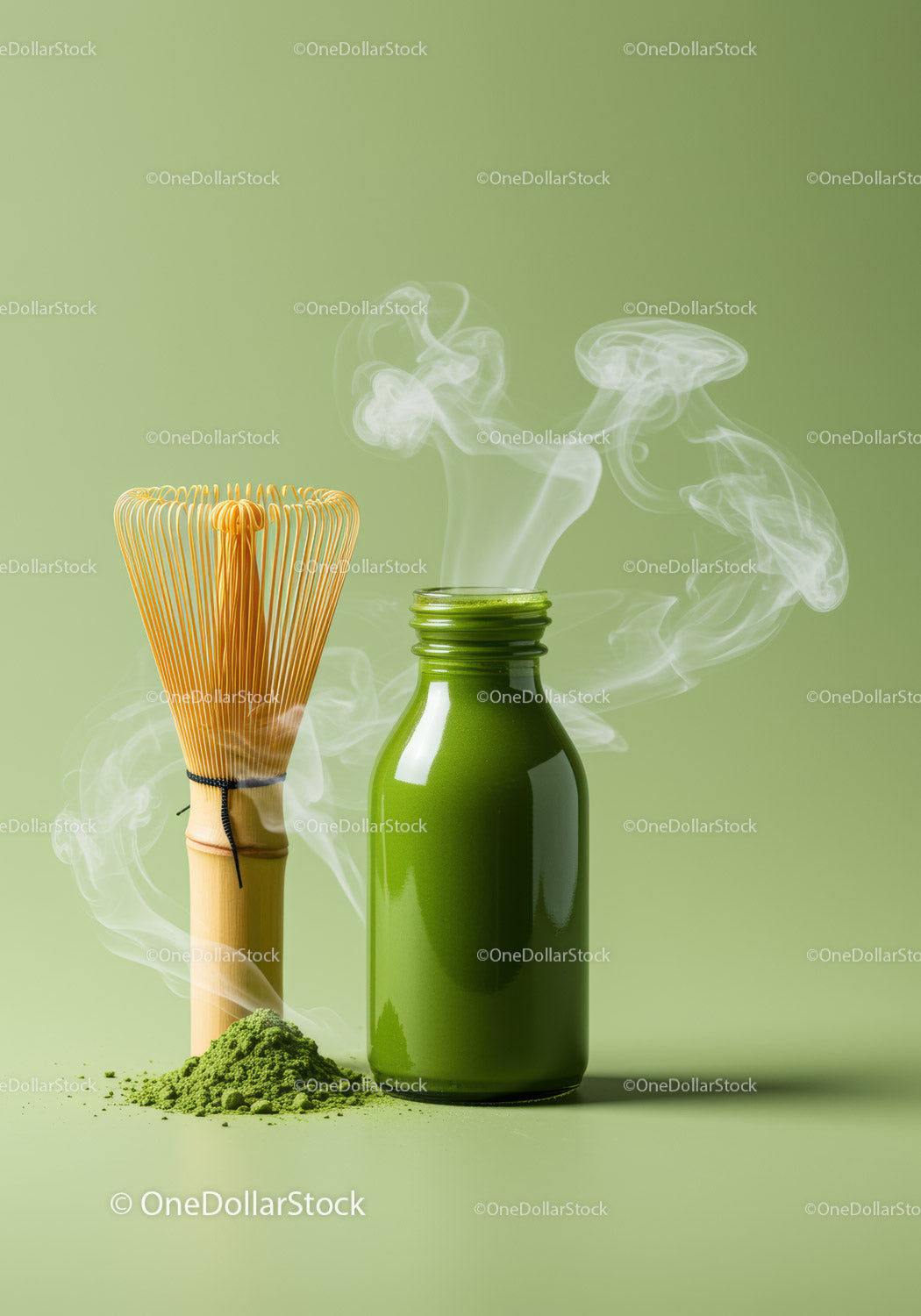 Świeży proszek z zielonej herbaty matcha i ubijanie na zielono