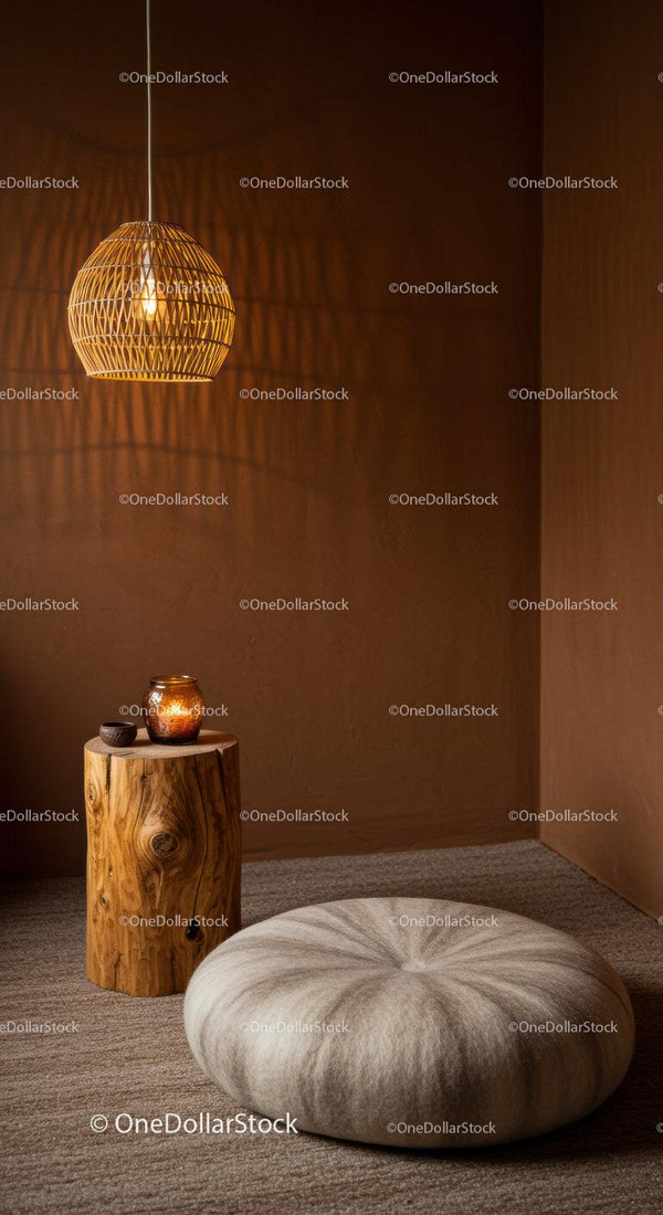 Cozy minimalist corner with natural textures and warm light