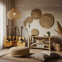 Cozy Bohemian Music Corner with Natural Decor Elements
