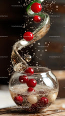 Fizzy Red Cherry Sparkling Drink with Bubbles and Splash Effect