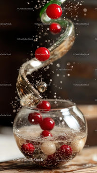 Fizzy Red Cherry Sparkling Drink with Bubbles and Splash Effect