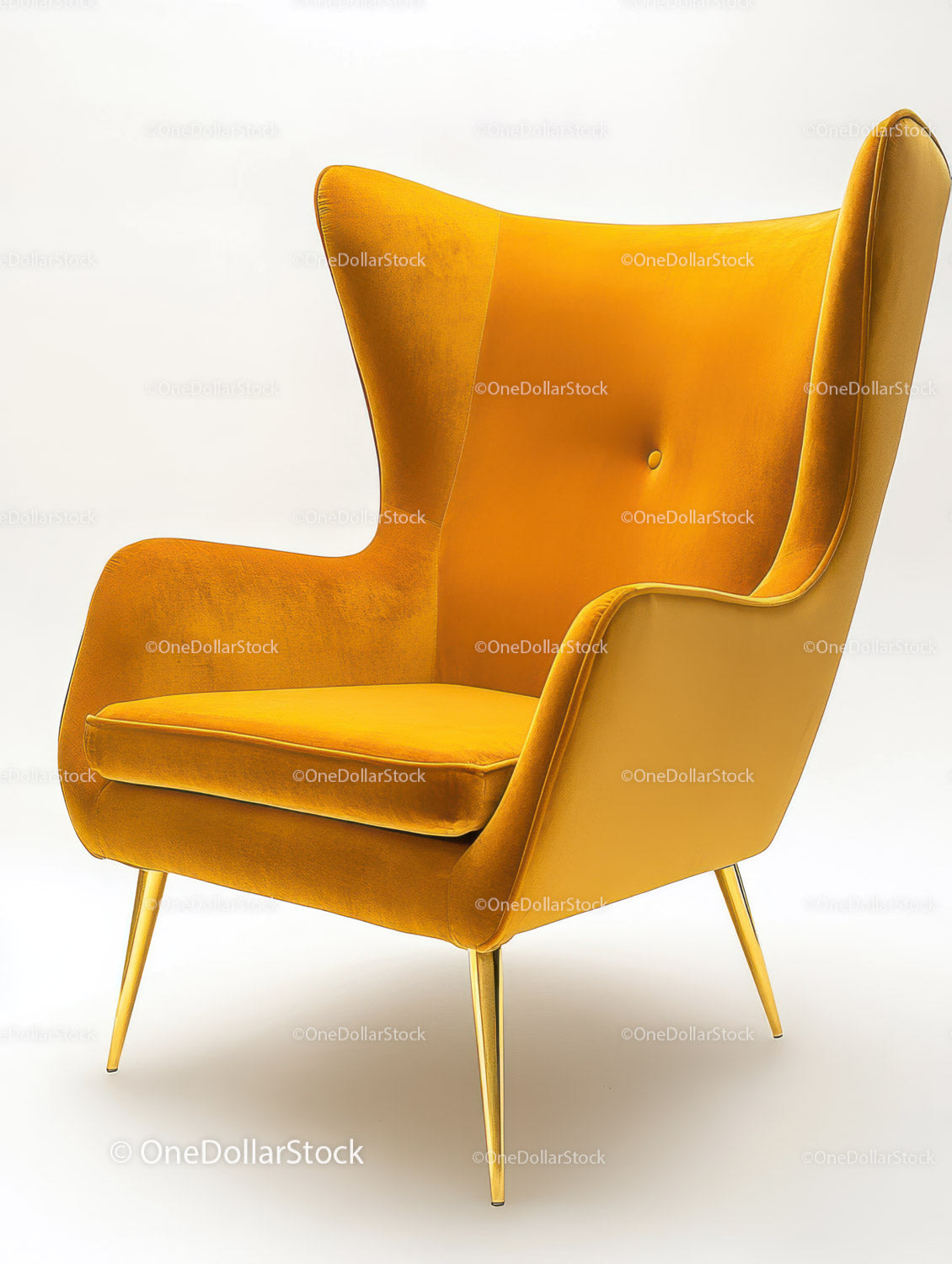 Stylish Orange Velvet Armchair with Gold Legs for Modern Interiors