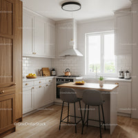 Bright Modern Kitchen with White Cabinets and Wooden Accents