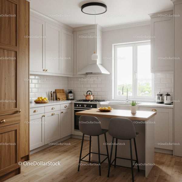 Bright Modern Kitchen with White Cabinets and Wooden Accents