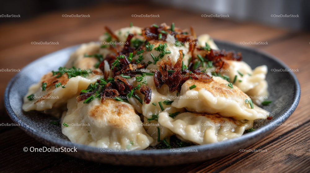 Delicious Fried Gyoza Dumplings with Crispy Edges and Chives
