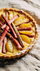 Fresh Rhubarb and Peach Tart with Powdered Sugar