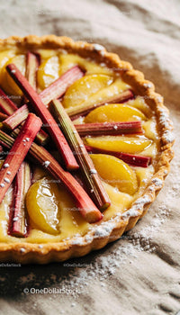 Fresh Rhubarb and Peach Tart with Powdered Sugar