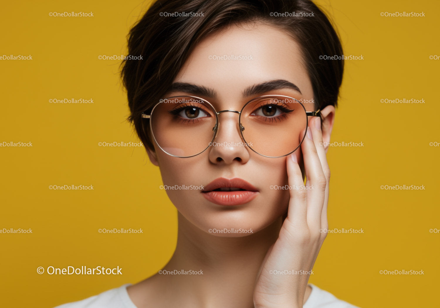 Chic Woman with Stylish Glasses and Natural Makeup Portrait