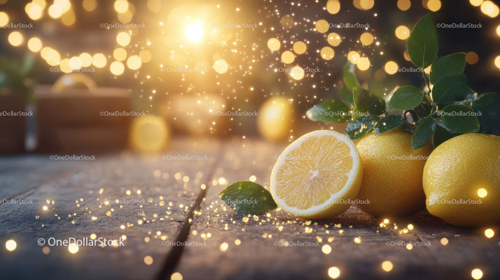 Świeże cytryny na rustykalnej powierzchni w świetle słonecznym z efektem bokeh