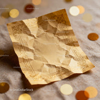 Crumpled Vintage Paper with Elegant Gold Frame Detail JPG Mockup Image preview
