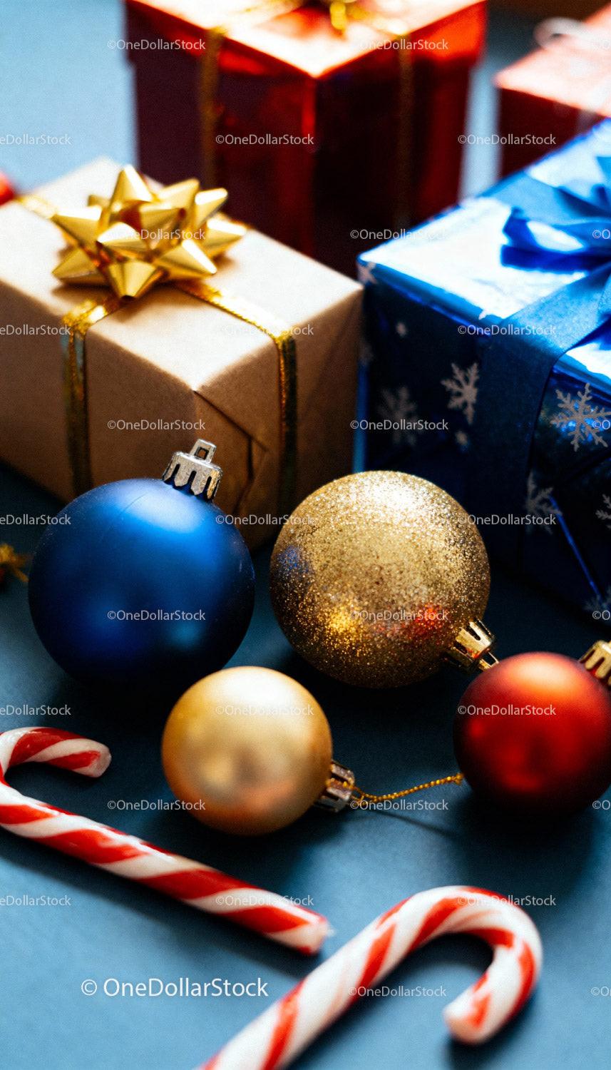Festive Christmas gifts and decorations with candy canes