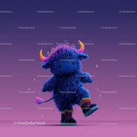 Colorful Furry Mascot with Rainbow Horns Wearing Boots and Smiling