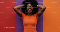 Vibrant Portrait of a Joyful African American Woman with Curly Hair