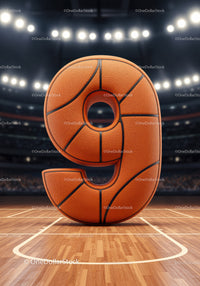 Basketball Styled Number Nine on Wooden Court