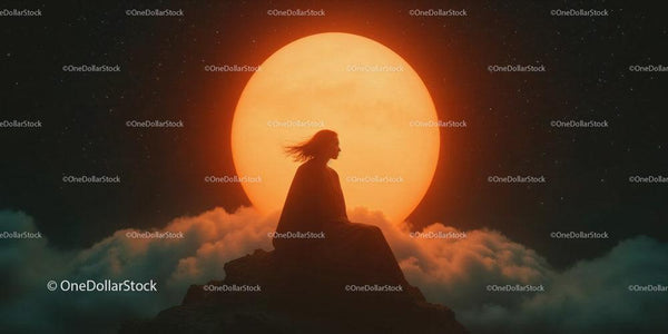 Silhouette Of Woman Sitting Against Large Moon
