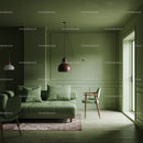 Stylish Green Living Room with Modern Sofa and Wooden Chair