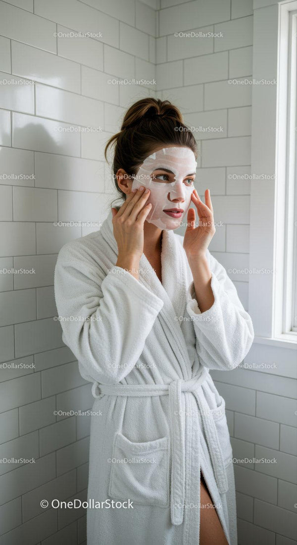 Woman Applying Face Mask in Bathroom For Skin Rejuvenation