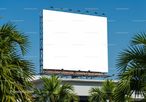 Large blank billboard in sunny tropical urban setting JPG Mockup Image