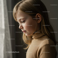 Thoughtful young girl looking out soft window light