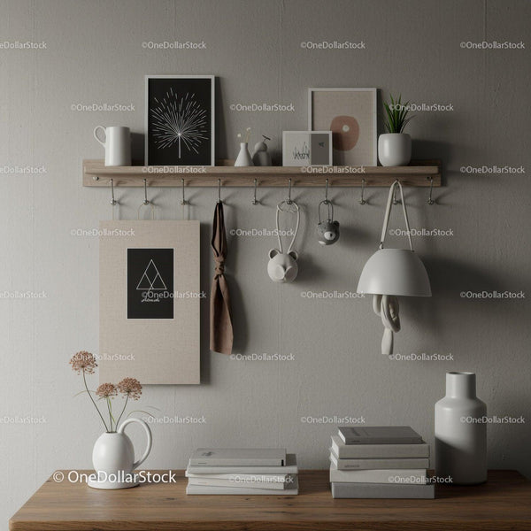 Modern Minimalist Wall Shelf with Decorative Items and Plants