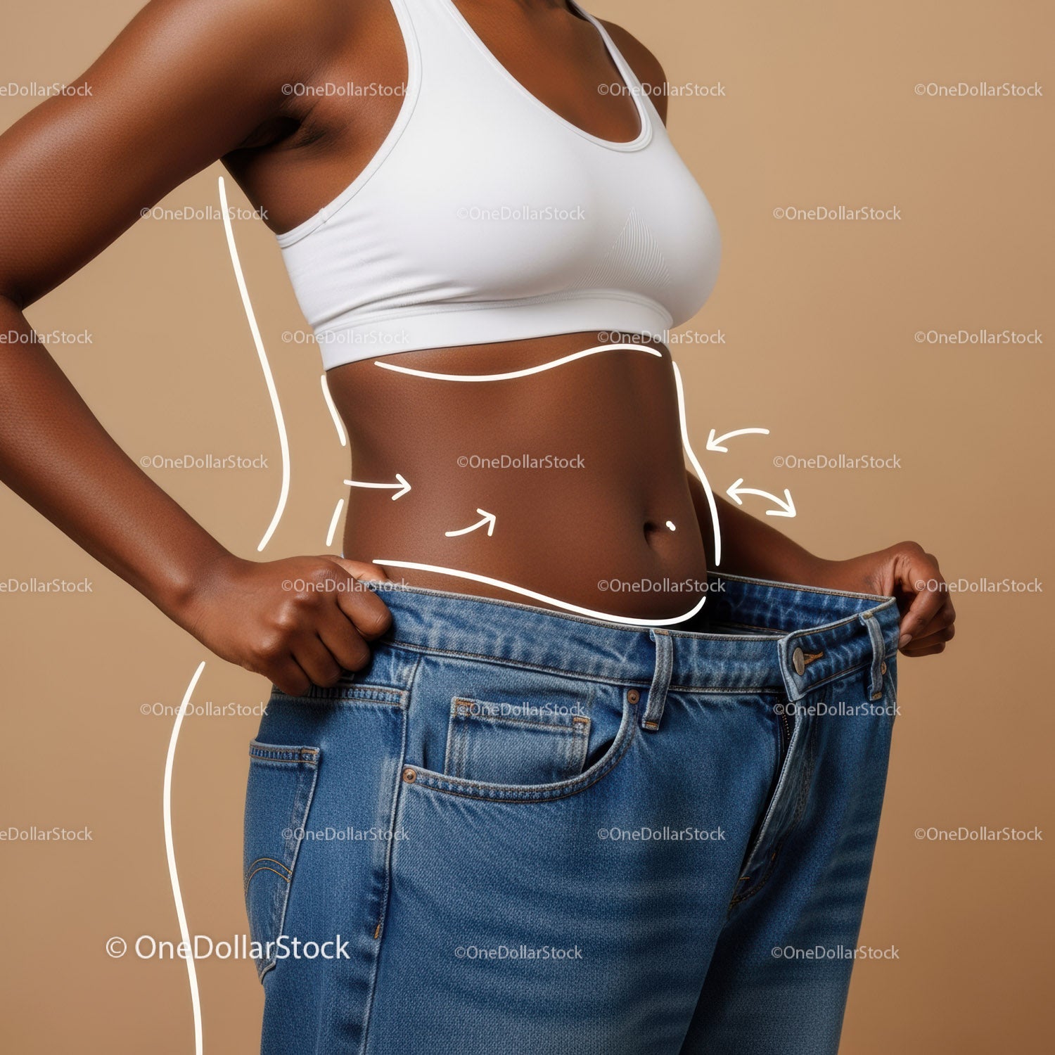 Slim Waist and Body Measurement with Woman in Jeans and White Sports Bra