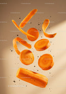 Floating Sliced Carrot with Peels and Soil Particles