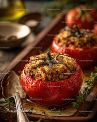 Stuffed Baked Red Tomatoes with Herbs and Vegetable Filling