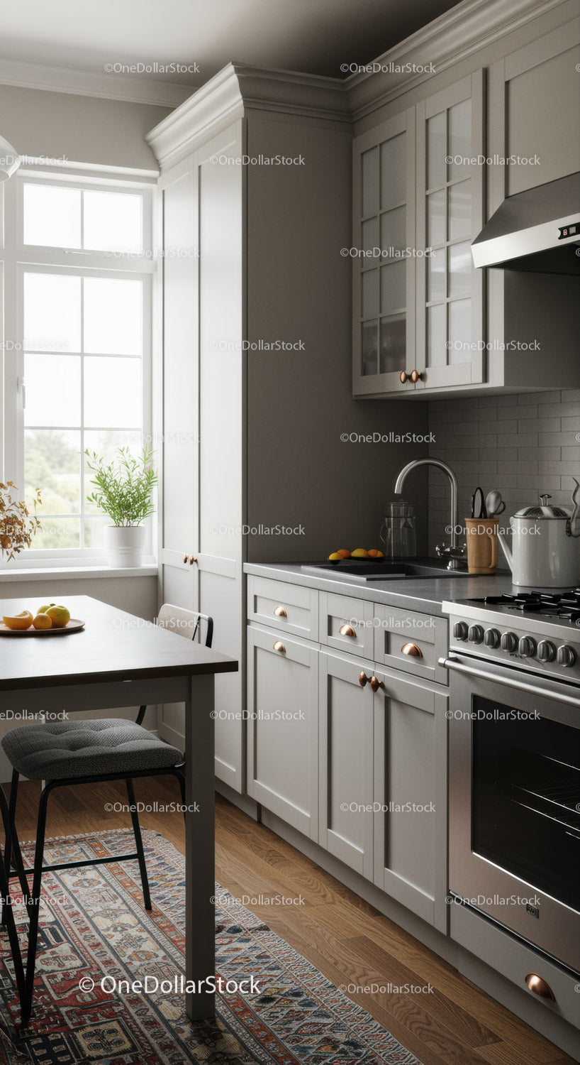 Modern White Kitchen with Stainless Steel Stove and Natural Light